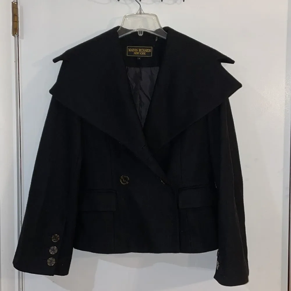 Marvin Richards Pea Coat Black Women’s Small worn a couple times great condition - Picture 3 of 8